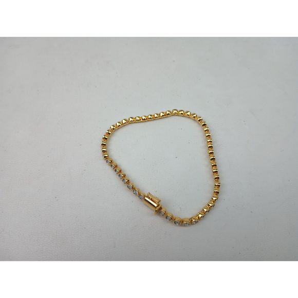 Monica Vinader 925 Silver Vermeil On Sterling Diamond Essential Tennis Bracelet - Picture 3 of 6